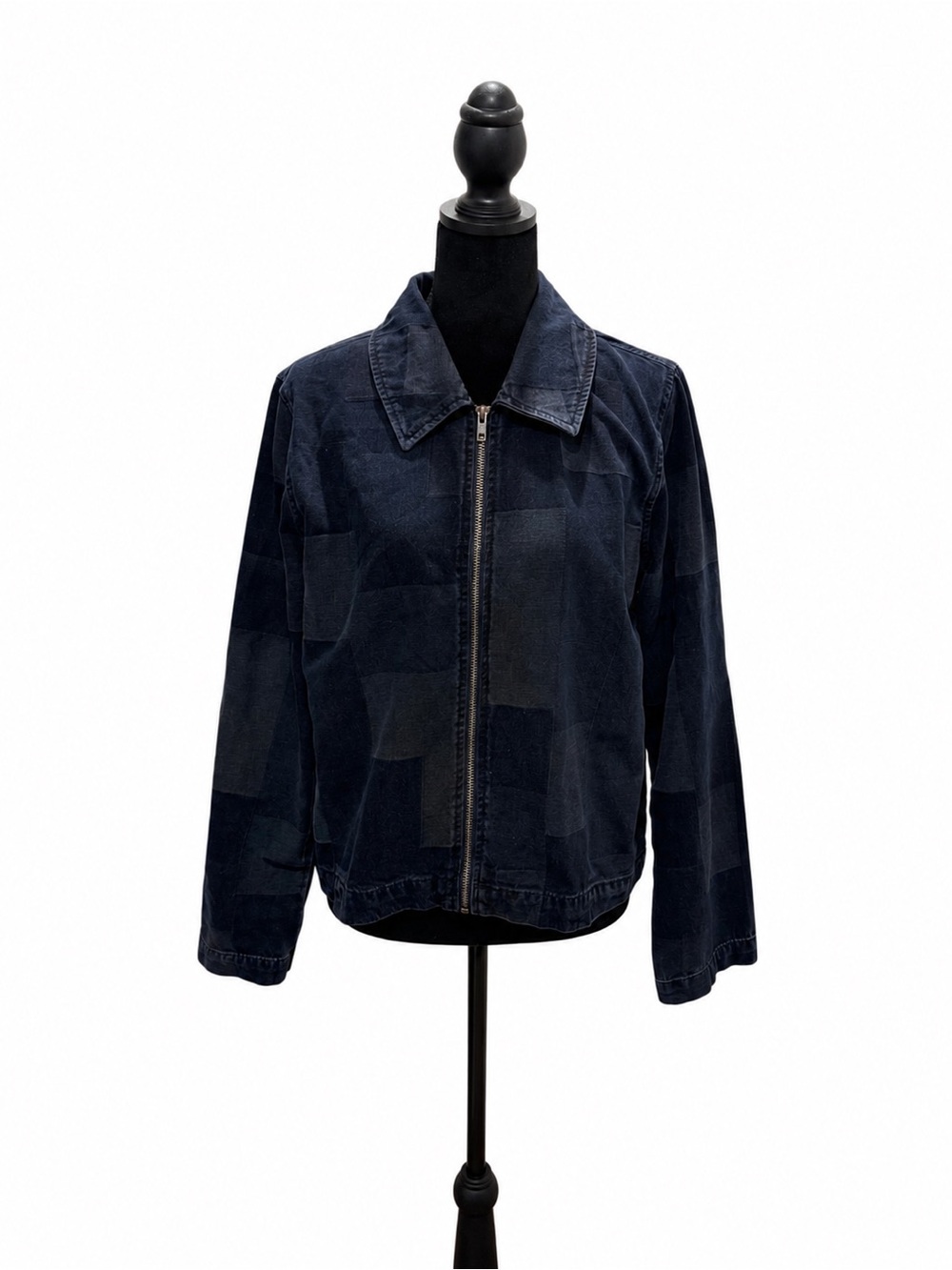 Womens Navy Patchwork Zip-Front Jacket